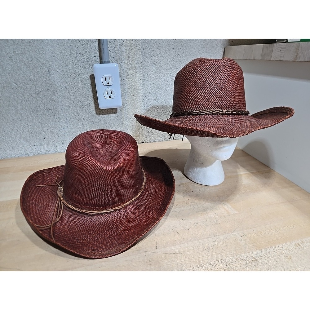 Vintage Pair Joe Bill Miller His Hers Men's Women's Straw Hat Brim Summer Cowboy